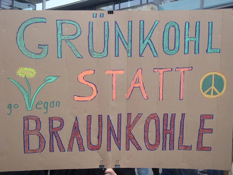 لافتة احتجاج مكتوب عليها «Grünkohl statt Braunkohle»
