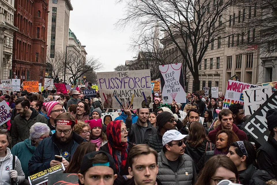Pancarta con el texto «The pussy-force awakens», fotografiada en Washington, Estados Unidos.