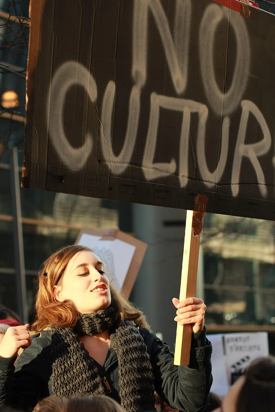 Protest sign reading “No culture”, photographed in Bruxelles, Belgium.